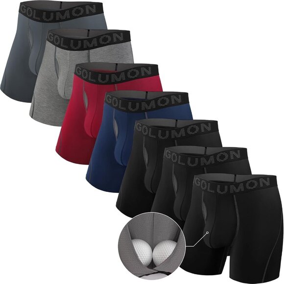 ⚡Men’s Boxer Briefs 7 Pack Breathable Bamboo Rayon Soft Trunks w Pouch - Picture 1 of 7
